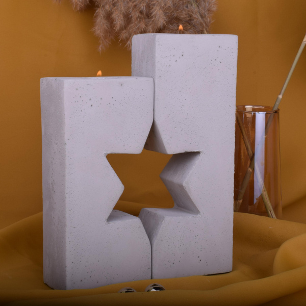 Teelichthalter "Stern" zweiteilig grau aus Beton